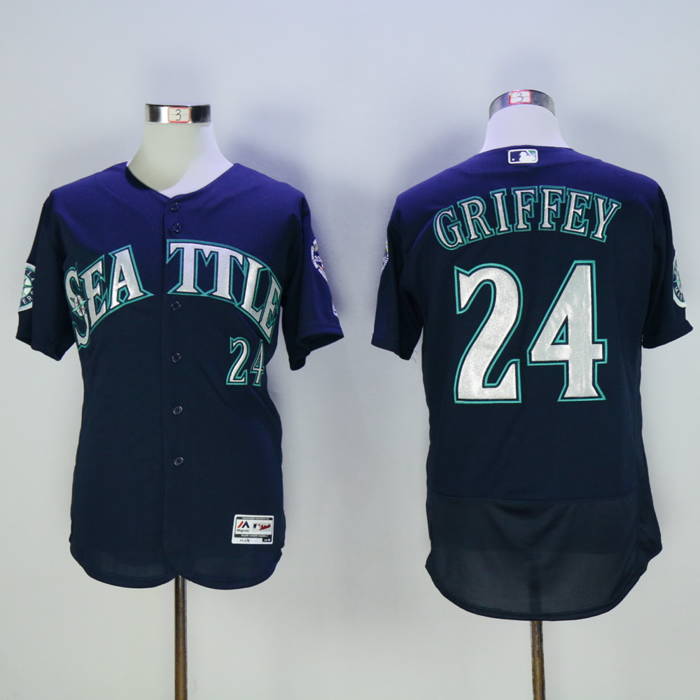 Men Seattle Mariners 24 Griffey Blue MLB Jerseys